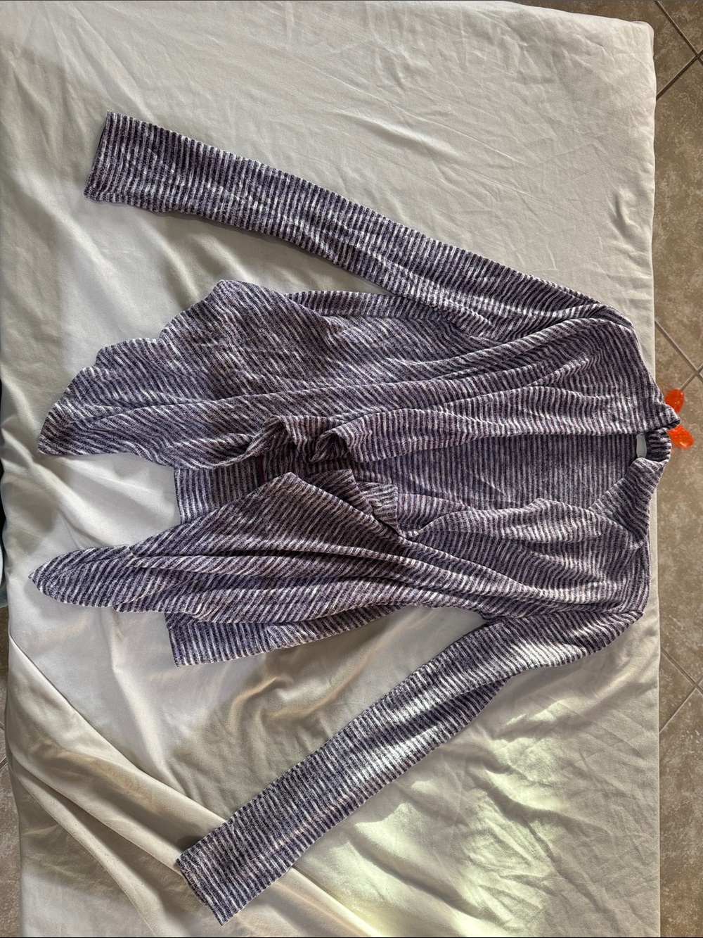 Lush Lavender and White Striped Open-Front Cardigan
